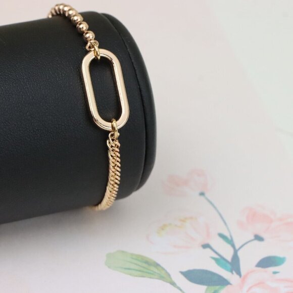 "Rose Gold Chain Bracelet with Oval Link Center, Elegant Finish, XPBL0996 - Picture 6 of 12